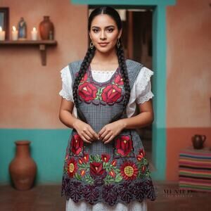 Mexican Folkloric apron embroidered  one of a kind mexico todo corazon